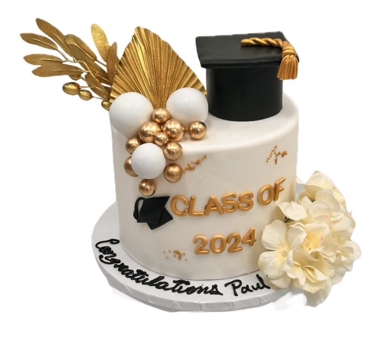 Graduation Cake Gold and White