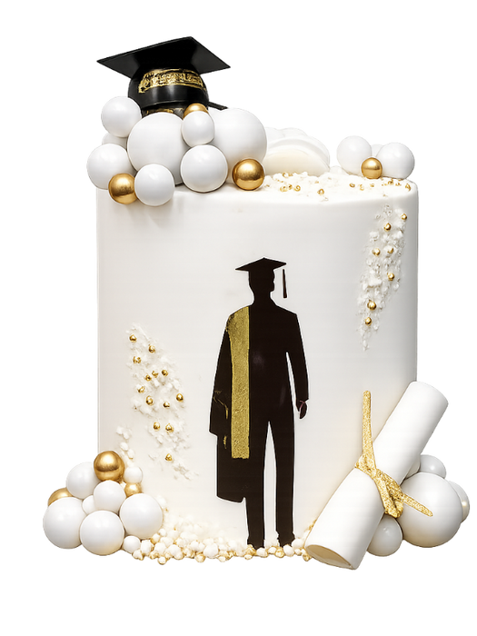 Graduation Cake White and Gold
