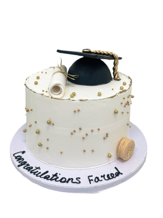 Graduation Cake White and Gold