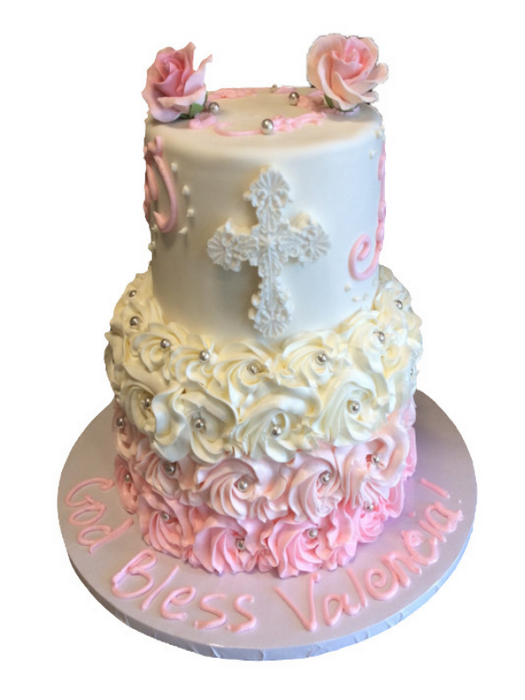 Baptism Cake White And Pink