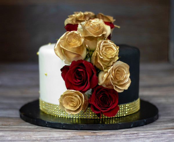 Birthday Cake - Red and Gold Roses
