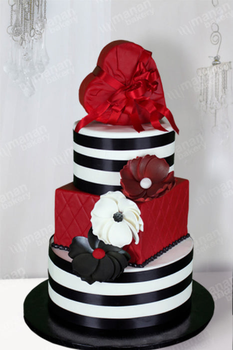 Birthday Cake Black Stripes and Red Heart